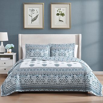 Bebejan Aquamarine Medallion 3 pc Reversible Quilted Coverlet Set