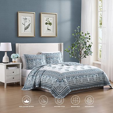 Bebejan Aquamarine Medallion 3 Piece Reversible Quilted Coverlet Set