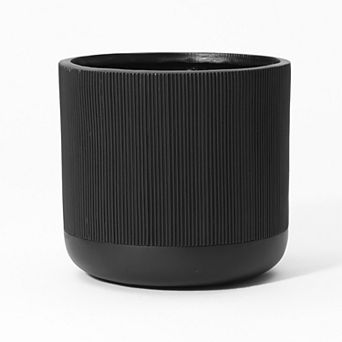 LuxenHome 14.8-Inch Round Black Stripes MgO Planter