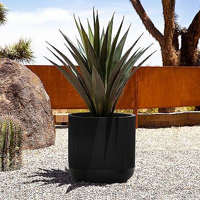 LuxenHome 14.8-Inch Round Black Stripes MgO Planter