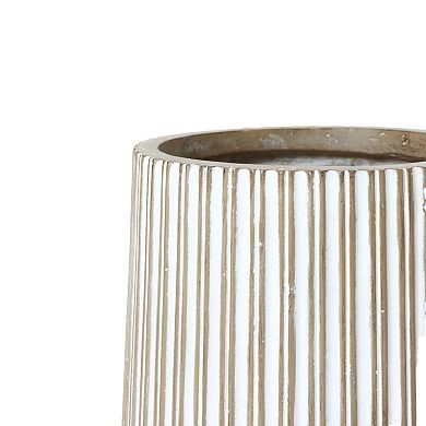 LuxenHome 12.6-Inch Round Brown and White Striped MgO Planter