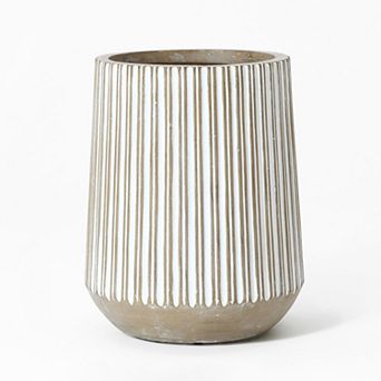 LuxenHome 17.1-Inch Round Brown and White Striped MgO Planter