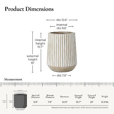 LuxenHome 17.1-Inch Round Brown and White Striped MgO Planter