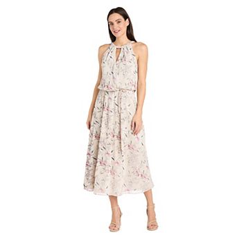 Women's R&M Richards Puff Print Power Mesh Blouson Midi Dress