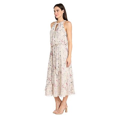 Women's R&M Richards Puff Print Power Mesh Blouson Midi Dress