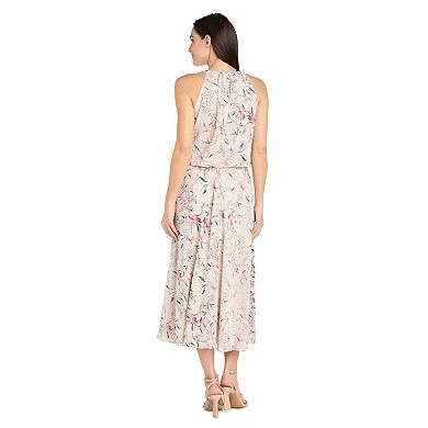 Women's R&M Richards Puff Print Power Mesh Blouson Midi Dress