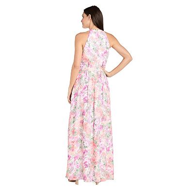 Women's R&M Richards Chiffon Crisscross Halter Maxi Dress