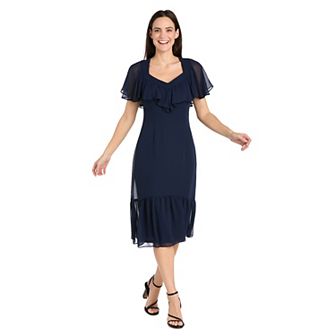 Women's R&M Richards Tea Length Capelet & Shirred Skirt Dress