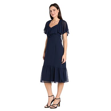 Women's R&M Richards Tea Length Capelet & Shirred Skirt Dress