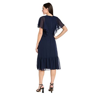 Women's R&M Richards Tea Length Capelet & Shirred Skirt Dress