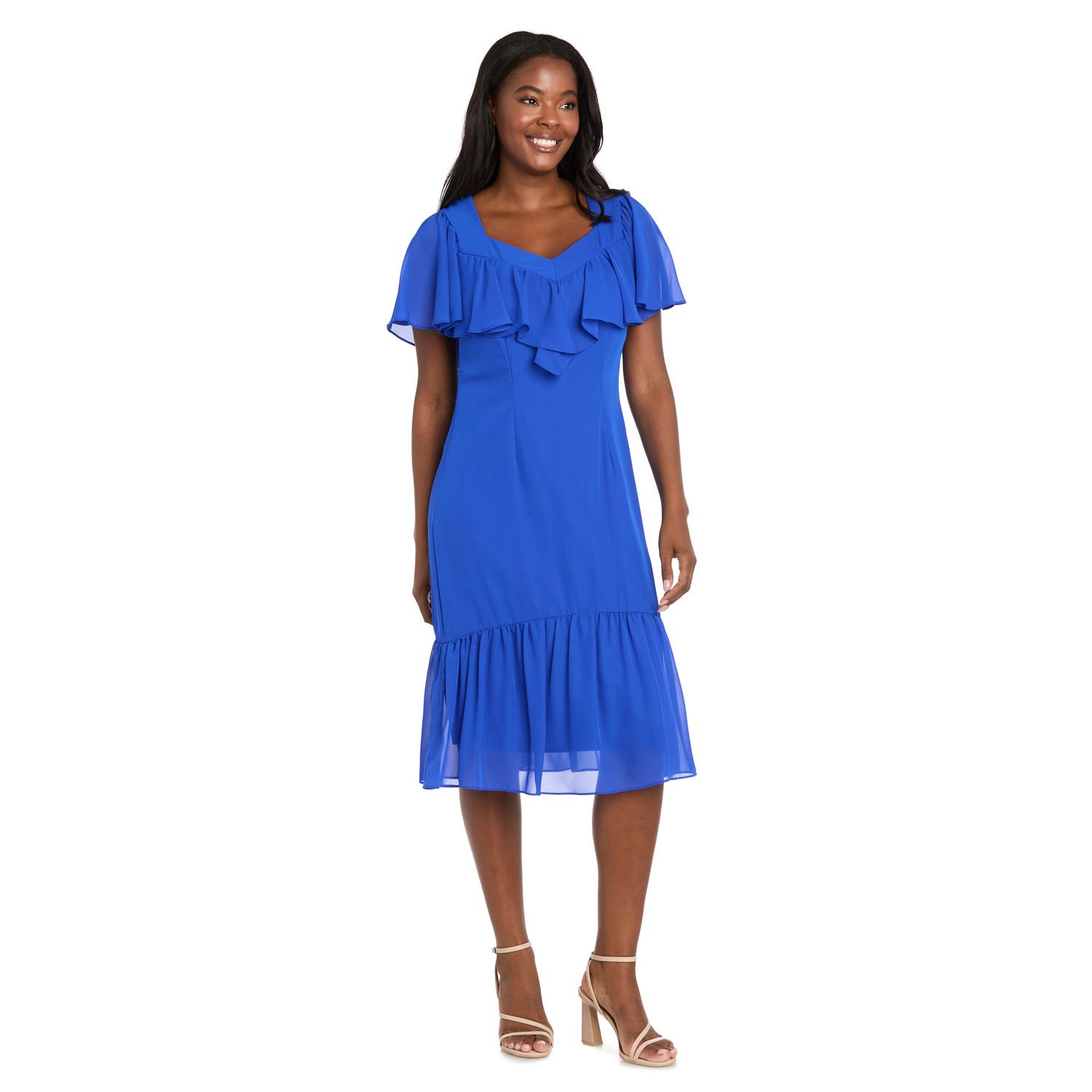 Женские платья R&M Richards Tea Length Capelet & Shirred Skirt Dress