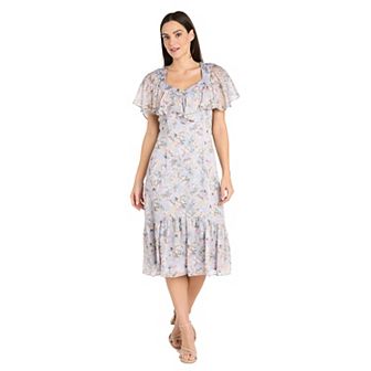 Women's R&M Richards Capelet Shirred Midi Dress