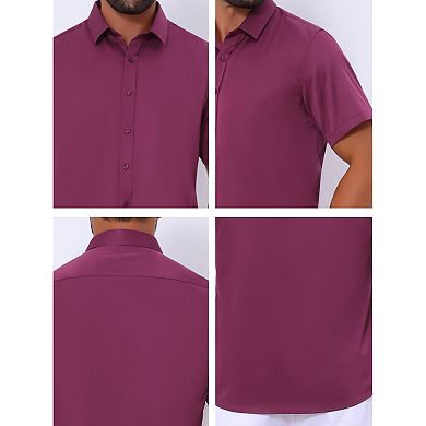 Men's Short Sleeve Stretchy Lightweight Solid Color Formal Button Down Dress Shirt