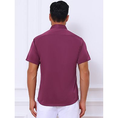Men's Short Sleeve Stretchy Lightweight Solid Color Formal Button Down Dress Shirt