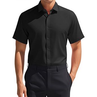 Men's Short Sleeve Stretchy Lightweight Solid Color Formal Button Down Dress Shirt