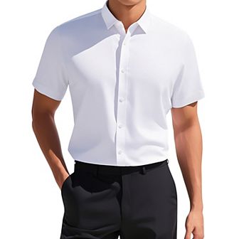 Men's Short Sleeve Stretchy Lightweight Solid Color Formal Button Down Dress Shirt