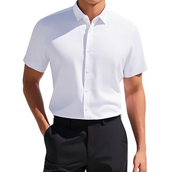 Men's Short Sleeve Stretchy Lightweight Solid Color Formal Button Down Dress Shirt