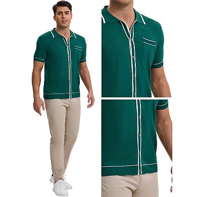 Men's Knit Shirt Button Down Short Sleeve Lightweight Casual Summer Vintage Knited Polo Shirts