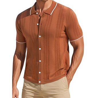 Men's Knit Shirt Button Down Short Sleeve Lightweight Casual Summer Vintage Knited Polo Shirts