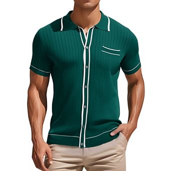Men's Knit Shirt Button Down Short Sleeve Lightweight Casual Summer Vintage Knited Polo Shirts
