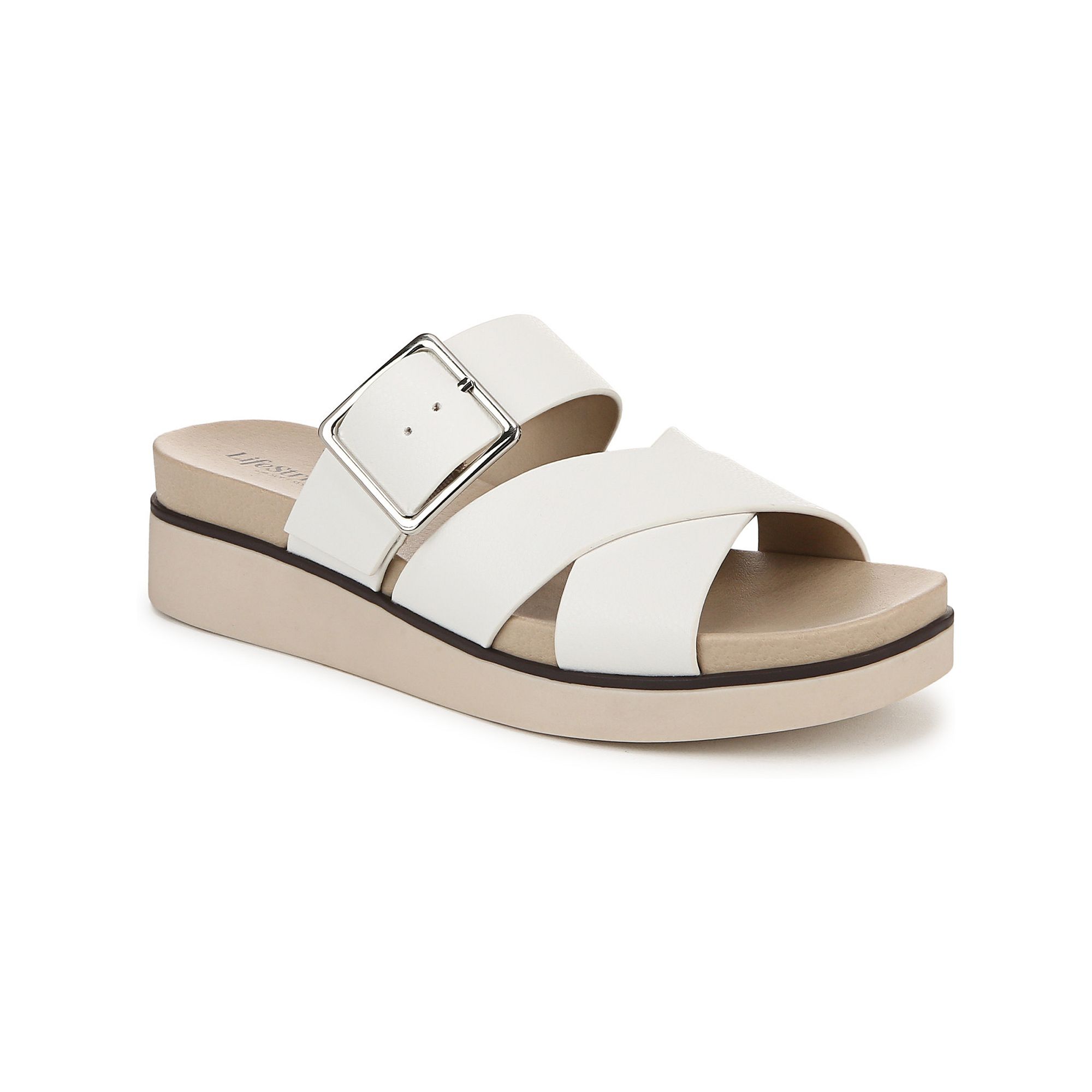 LifeStride Getaway Womens Slide Sandals, Size: 6 Wide, Bright White