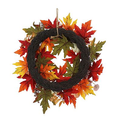 Celebrate Together Fall Pumpkin and Leaves Artificial Wreath