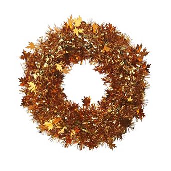 Celebrate Together™ Fall Polypropylene Tinsel Wreath with Fall Leaves