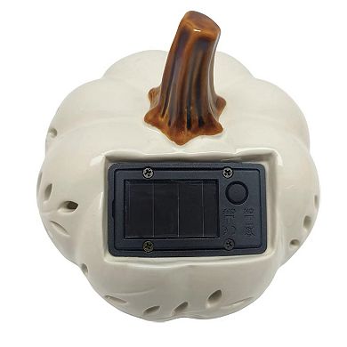 Celebrate Together™ Fall Ceramic Pumpkin Solar Lantern Decor