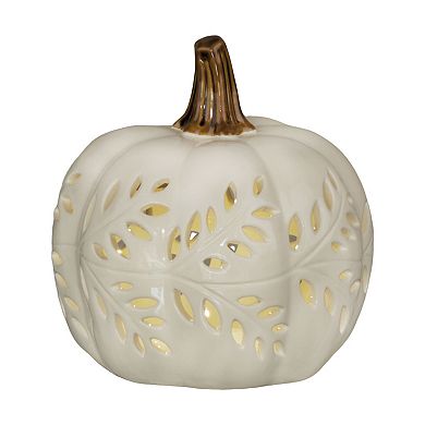 Celebrate Together™ Fall Ceramic Pumpkin Solar Lantern Decor