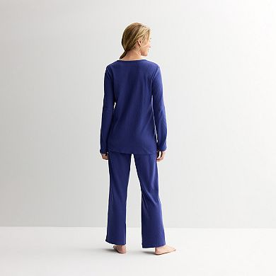 Women's Croft & Barrow® Long Sleeve Textured Knit Pajama Top & Pajama Bottoms Set