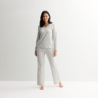 Women's Croft & Barrow® Long Sleeve Textured Knit Pajama Top & Pajama Bottoms Set
