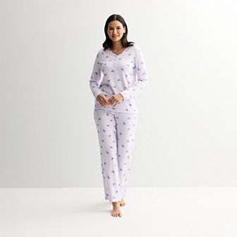 Women's Croft & Barrow® Long Sleeve Textured Knit Pajama Top & Pajama Bottoms Set