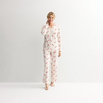 Women's Croft & Barrow® Long Sleeve Textured Knit Pajama Top & Pajama Bottoms Set