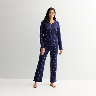Women's Croft & Barrow® Long Sleeve Textured Knit Pajama Top & Pajama Bottoms Set