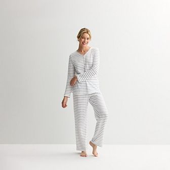 Women's Croft & Barrow® Long Sleeve Textured Knit Pajama Top & Pajama Bottoms Set