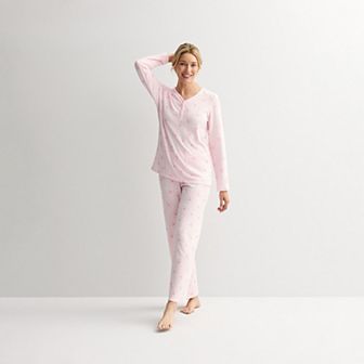 Women's Croft & Barrow® Long Sleeve Textured Knit Pajama Top & Pajama Bottoms Set