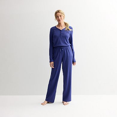 Petite Croft & Barrow® Long Sleeve Textured Knit Pajama Top & Pajama Bottoms Set