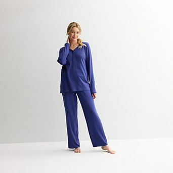 Petite Croft & Barrow® Long Sleeve Textured Knit Pajama Top & Pajama Bottoms Set