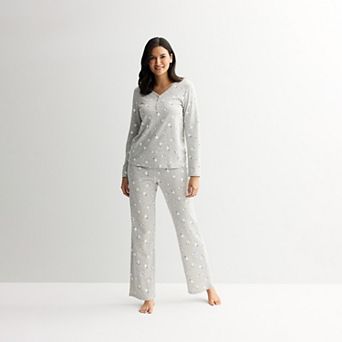 Petite Croft & Barrow® Long Sleeve Textured Knit Pajama Top & Pajama Bottoms Set