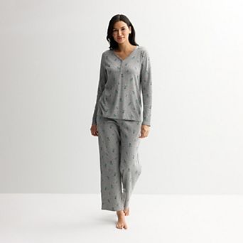 Petite Croft & Barrow® Long Sleeve Textured Knit Pajama Top & Pajama Bottoms Set