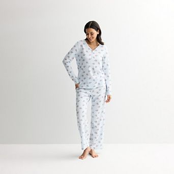 Petite Croft & Barrow® Long Sleeve Textured Knit Pajama Top & Pajama Bottoms Set