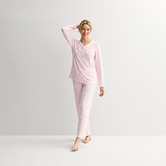 Petite Croft & Barrow® Long Sleeve Textured Knit Pajama Top & Pajama Bottoms Set
