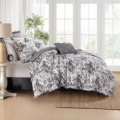 Laura Ashley Toile Delight Grey Comforter & Sham Bonus Set
