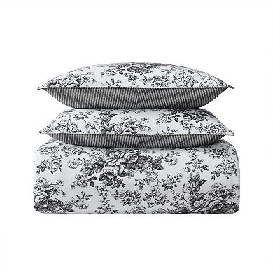Laura Ashley Toile Delight Grey Comforter & Sham Bonus Set