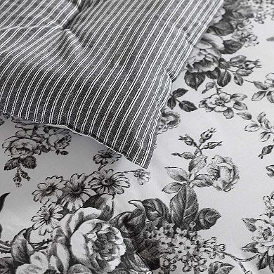 Laura Ashley Toile Delight Grey Comforter & Sham Bonus Set