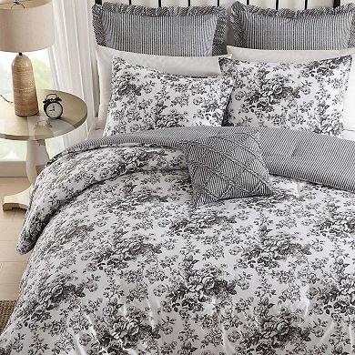 Laura Ashley Toile Delight Grey Comforter & Sham Bonus Set