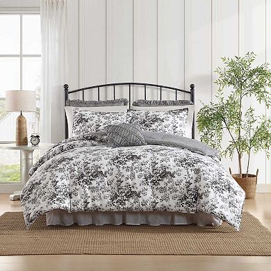 Laura Ashley Toile Delight Grey Comforter & Sham Bonus Set