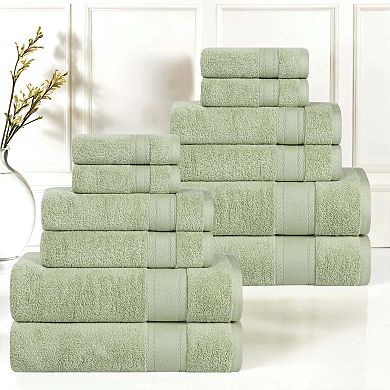 SUPERIOR Belmont Zero Twist Cotton Medium Weight Soft Absorbent 12 Piece Towel Set