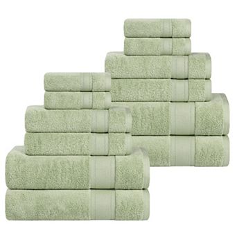 SUPERIOR Belmont Zero Twist Cotton Medium Weight Soft Absorbent 12 pc Towel Set