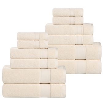 SUPERIOR Belmont Zero Twist Cotton Medium Weight Soft Absorbent 12 pc Towel Set